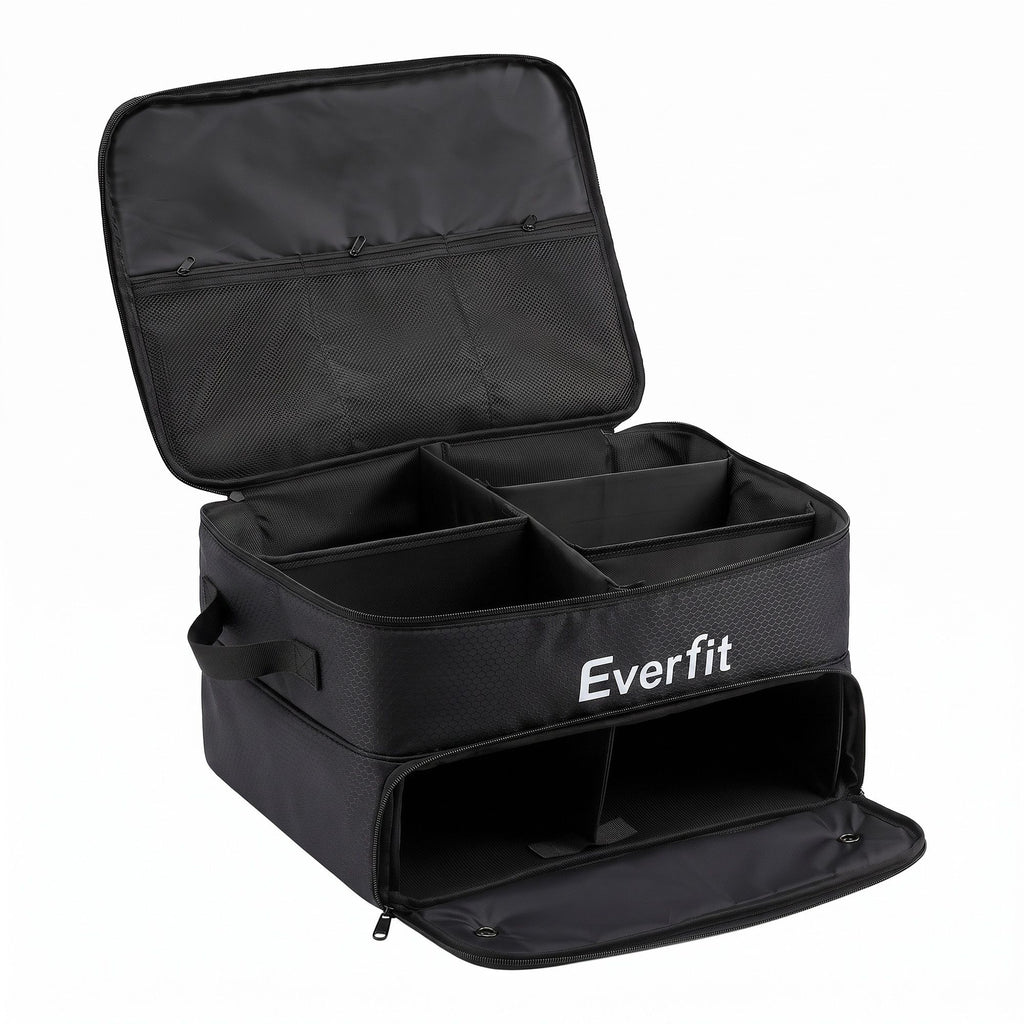 Everfit Golf Trunk Organizer for Car, 2-Tier Golf Storage Bag with Ventilated Shoe Compartment Black