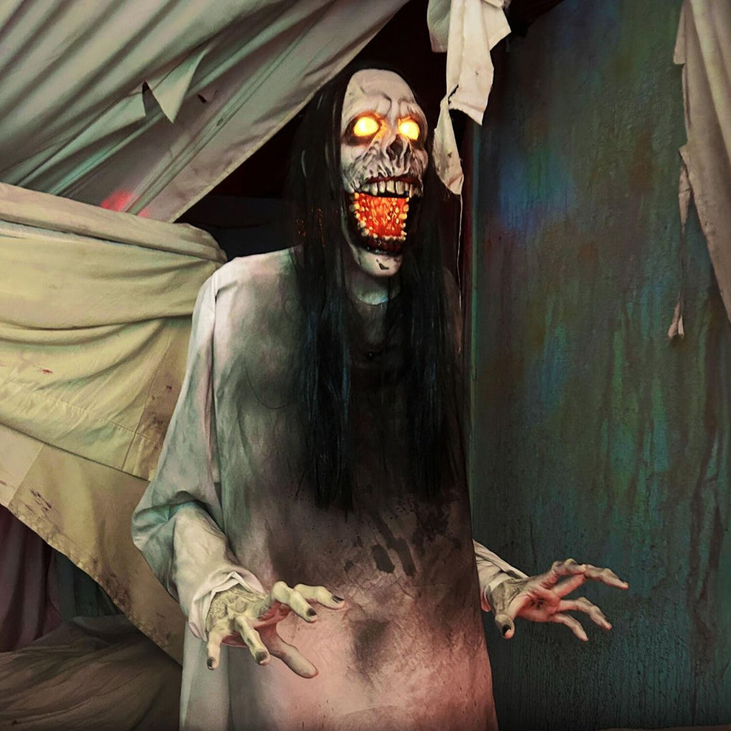 70.9in. Motion-Activated Animatronic Lurching Woman | 70.9In. Lurching Woman, Motion-Activated Lights and Sound, Indoor or Outdoor Creepy Decoration