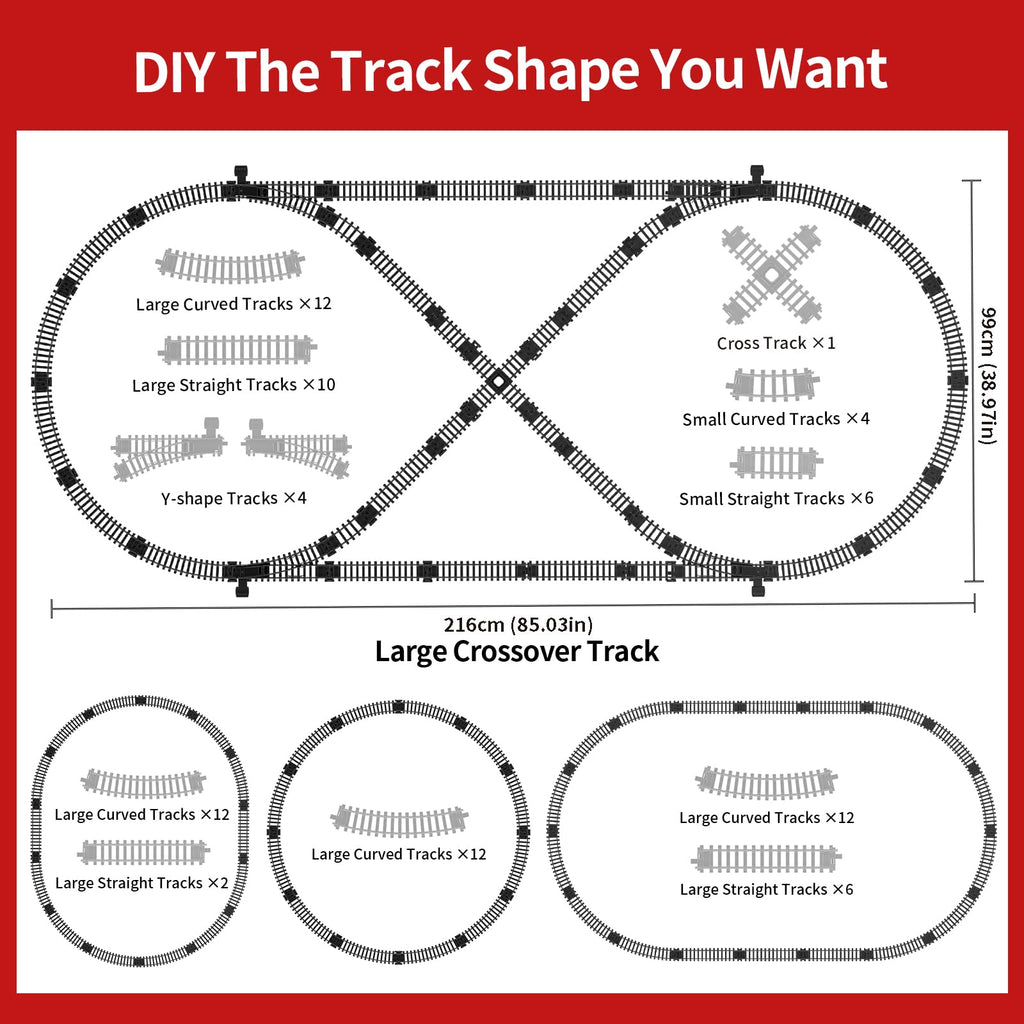 Model Train Set, Remote Control Train Toys with 3Way Smoke Locomotive, 5 Train Cars, Luxury Track Kit, Authentic Train Sounds & Lights, Rechargeable Battery, Top Present for Train Lovers (Black)