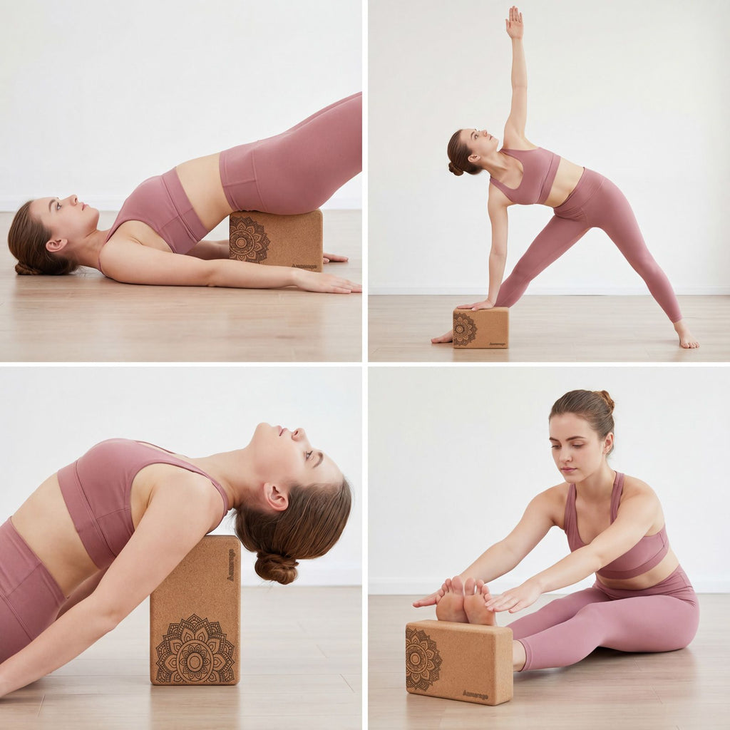 Aumerage Natural Cork Yoga Blocks 2 Pcs – High-Density, Non-Slip Yoga Blocks for Balance, Strength & Flexibility Training