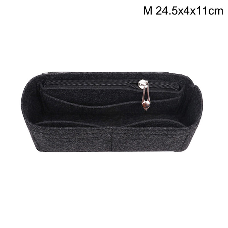 Women's Multi-Pocket Felt Handbag Insert Organizer, Black, Size M