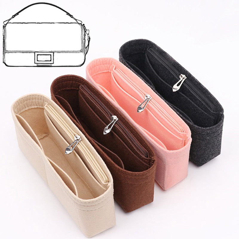 Women's Multi-Pocket Felt Handbag Insert Organizer, Black, Size M