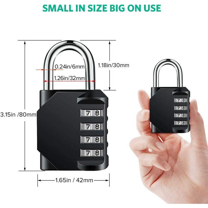 Padlock, Code Lock, Gym Lock, Waterproof Outdoor 4 Digit Resettable Combination Lock For School Gym Locker, Shed,