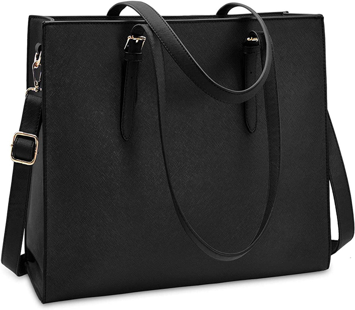Wrapped Delights - Women's Large Black Shopper Handbag, Leather Shoulder Bag, Work Bag, Large Laptop Bag, Business School Bag (15.6 inches)