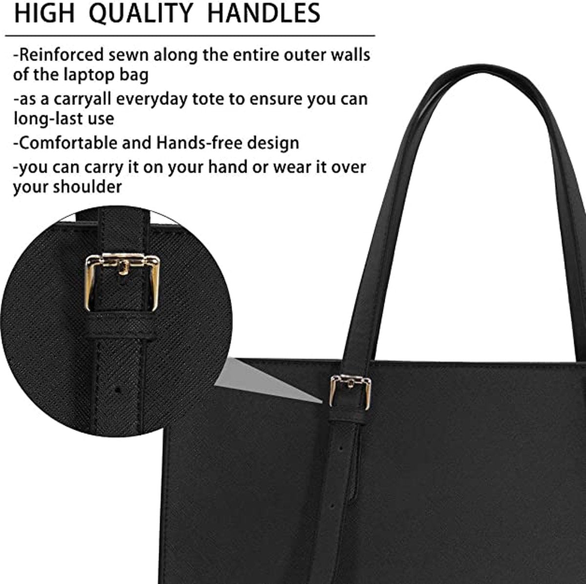 Wrapped Delights - Women's Large Black Shopper Handbag, Leather Shoulder Bag, Work Bag, Large Laptop Bag, Business School Bag (15.6 inches)