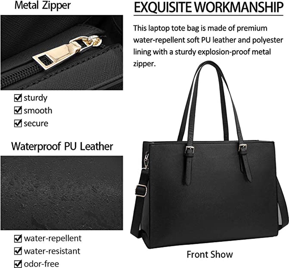 Wrapped Delights - Women's Large Black Shopper Handbag, Leather Shoulder Bag, Work Bag, Large Laptop Bag, Business School Bag (15.6 inches)