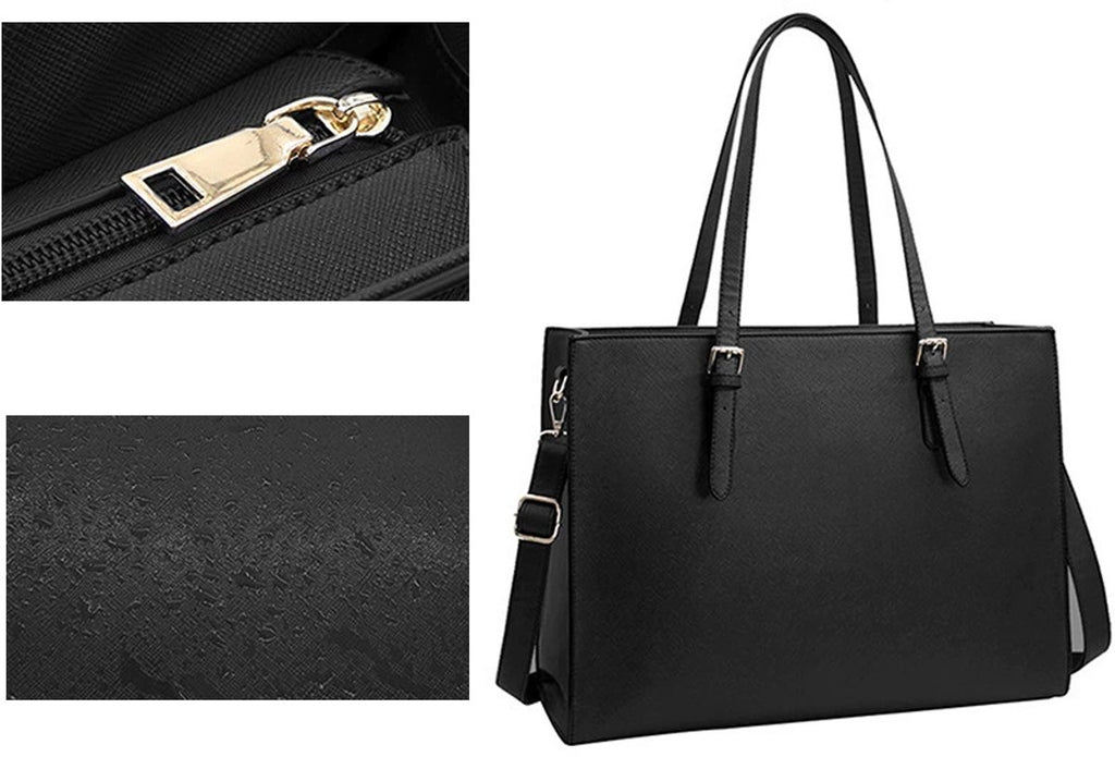 Wrapped Delights - Women's Large Black Shopper Handbag, Leather Shoulder Bag, Work Bag, Large Laptop Bag, Business School Bag (15.6 inches)