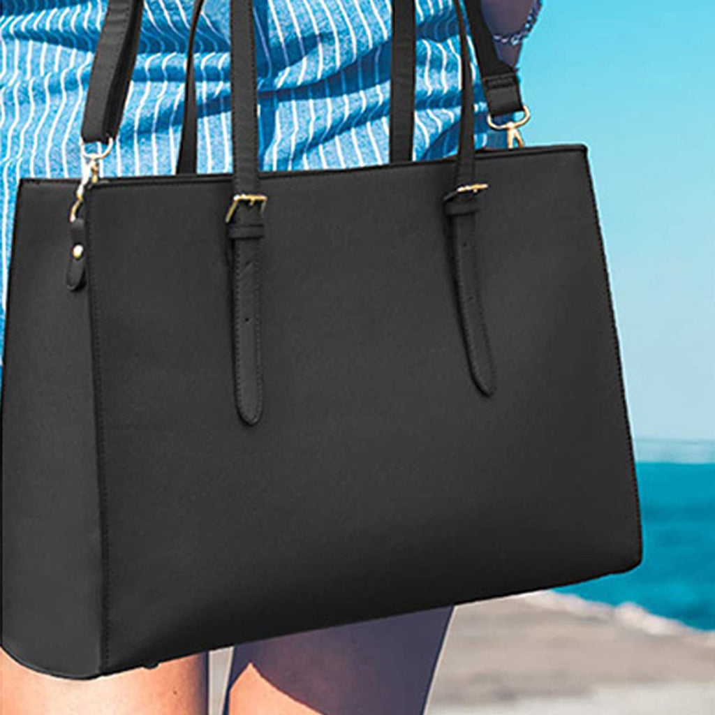 Wrapped Delights - Women's Large Black Shopper Handbag, Leather Shoulder Bag, Work Bag, Large Laptop Bag, Business School Bag (15.6 inches)