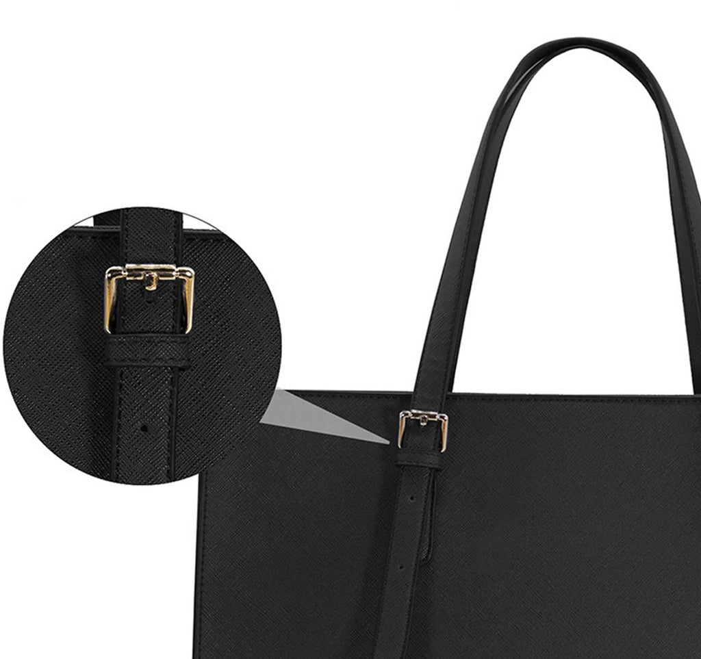 Wrapped Delights - Women's Large Black Shopper Handbag, Leather Shoulder Bag, Work Bag, Large Laptop Bag, Business School Bag (15.6 inches)