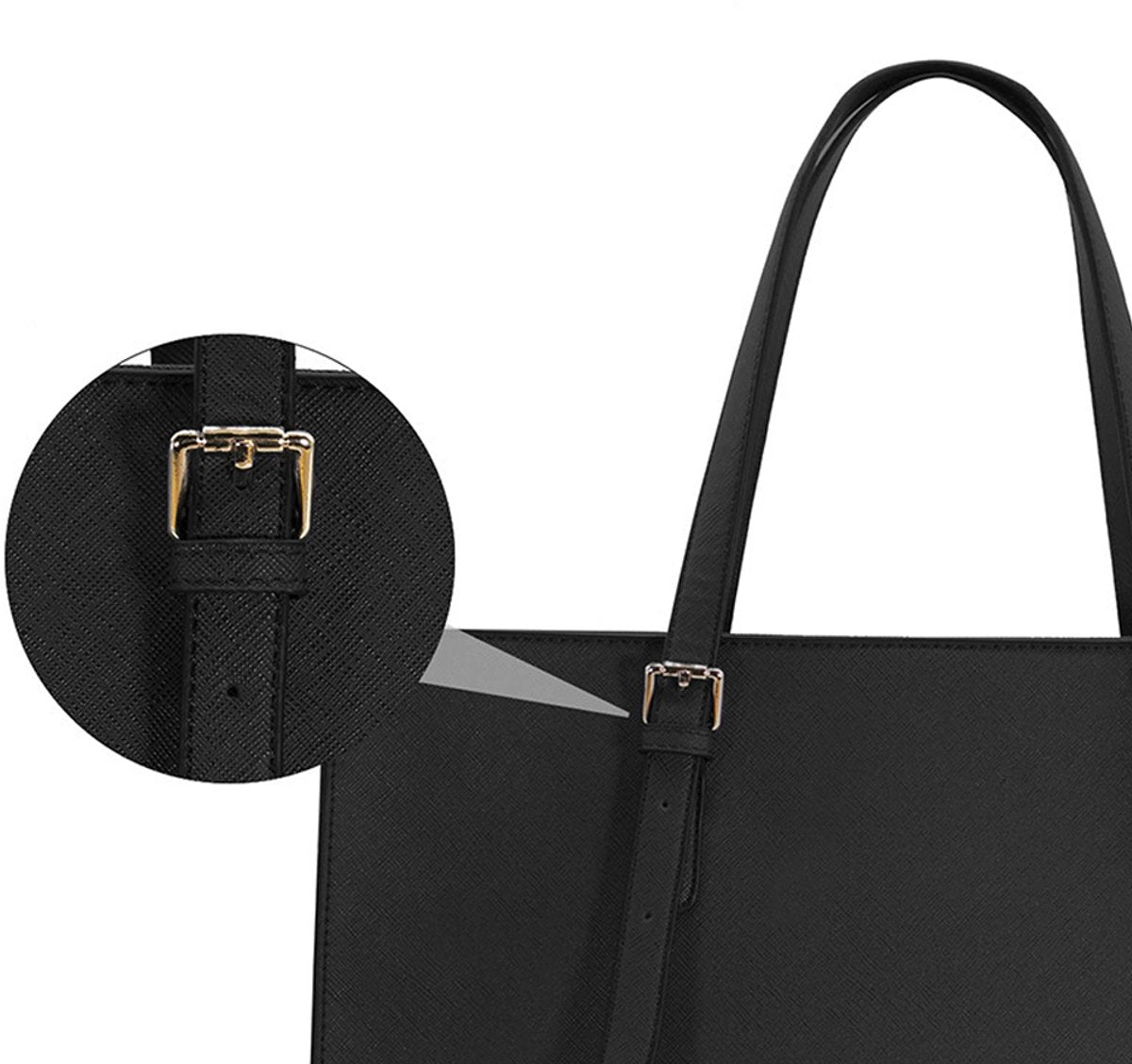 Wrapped Delights - Women's Large Black Shopper Handbag, Leather Shoulder Bag, Work Bag, Large Laptop Bag, Business School Bag (15.6 inches)