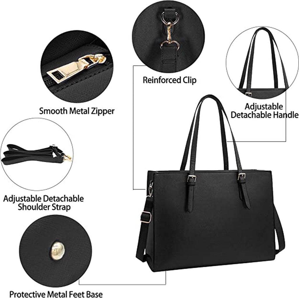 Wrapped Delights - Women's Large Black Shopper Handbag, Leather Shoulder Bag, Work Bag, Large Laptop Bag, Business School Bag (15.6 inches)