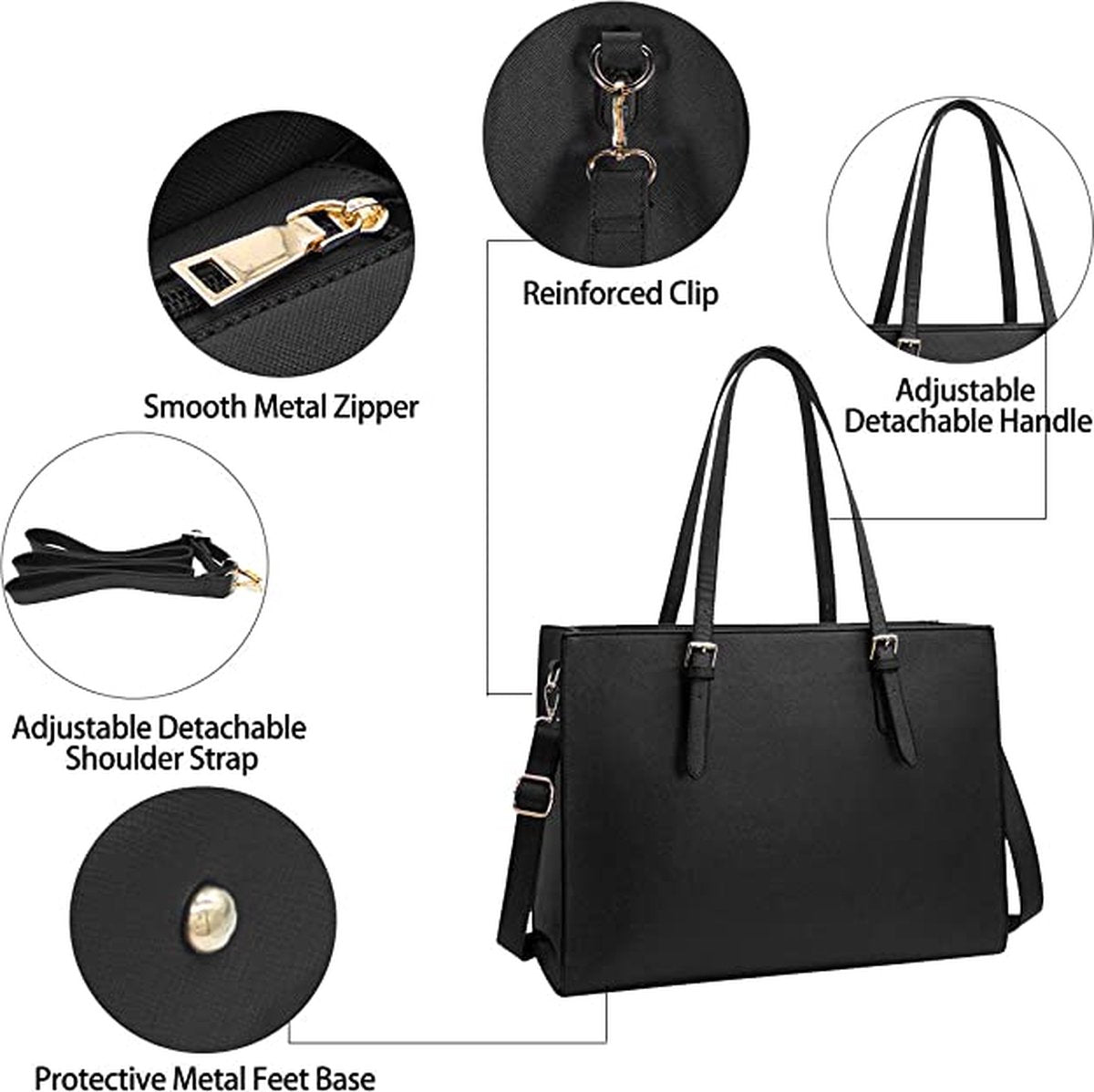 Wrapped Delights - Women's Large Black Shopper Handbag, Leather Shoulder Bag, Work Bag, Large Laptop Bag, Business School Bag (15.6 inches)