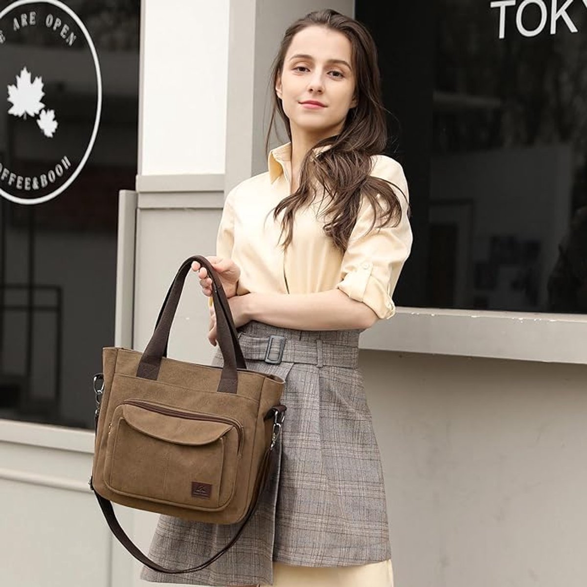 Handbags, shopping bags, women's canvas tote bags, shoulder bags, casual crossbody bags, multi-compartment handbags, vintage style, suitable for work, travel or university