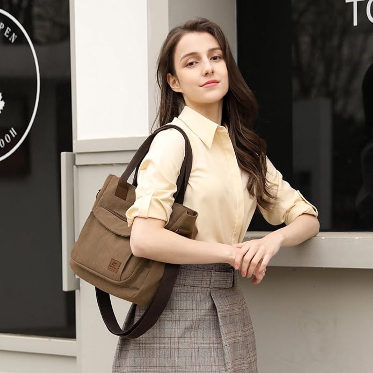 Handbags, shopping bags, women's canvas tote bags, shoulder bags, casual crossbody bags, multi-compartment handbags, vintage style, suitable for work, travel or university