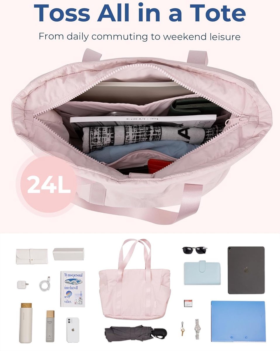 Women's Handbags - Zippered Tote Bag - Large Shoulder Bag - School Bag - Crossbody Bag - Laptop Bag - Handbag - Tote Bag - Weekend Bag - Shopping Bag - Beach Bag - Yoga/Fitness/Travel Bag - Pink