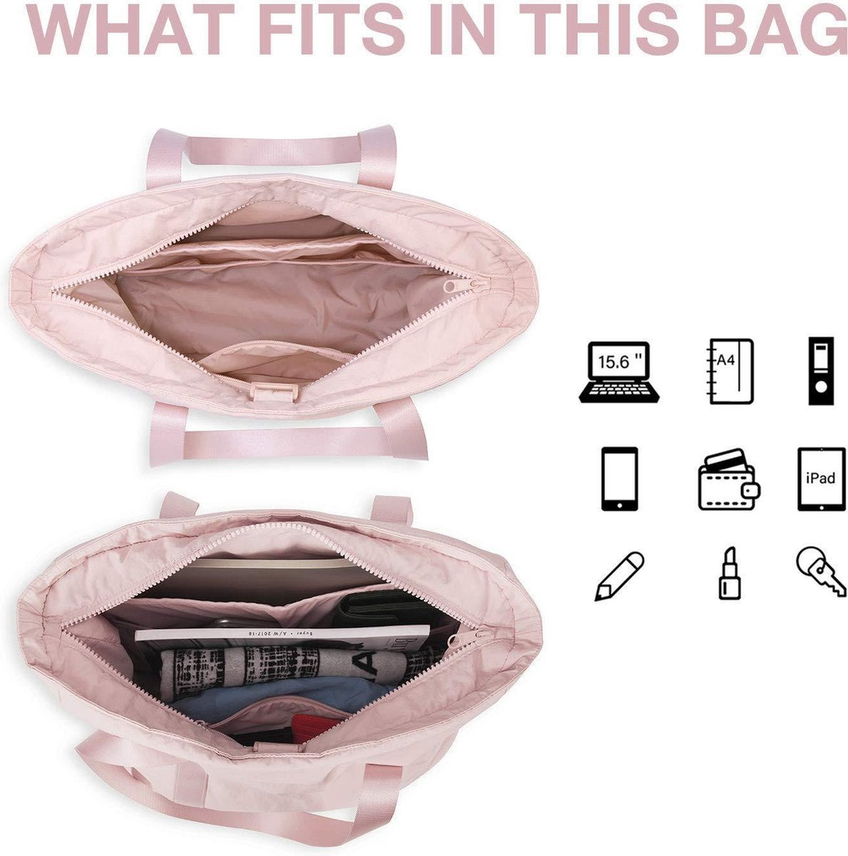 Women's Handbags - Zippered Tote Bag - Large Shoulder Bag - School Bag - Crossbody Bag - Laptop Bag - Handbag - Tote Bag - Weekend Bag - Shopping Bag - Beach Bag - Yoga/Fitness/Travel Bag - Pink