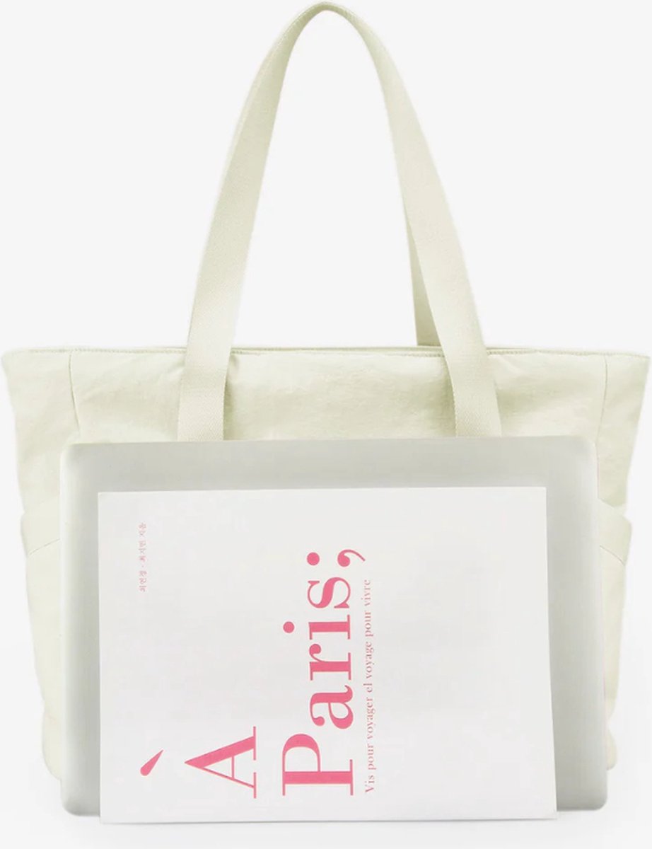 Women's Handbags - Zip-Up Tote Bag - Large Shoulder Bag - School Bag - Crossbody Bag - Laptop Bag - Handbag - Tote Bag - Weekend Bag - Shopping Bag - Beach Bag - Yoga/Fitness/Travel Bag - Beige