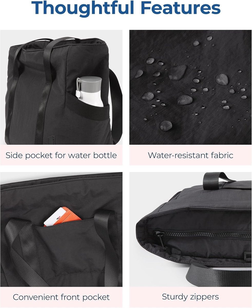 Women's Handbags - Zippered Tote Bag - Large Shoulder Bag - School Bag - Crossbody Bag - Laptop Bag - Handbag - Tote Bag - Weekend Bag - Shopping Bag - Beach Bag - Yoga/Fitness/Travel Bag - Black