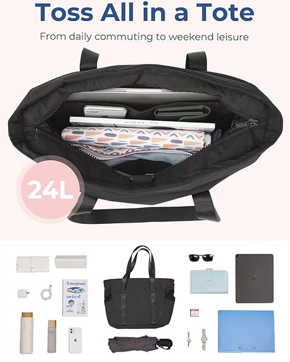 Women's Handbags - Zippered Tote Bag - Large Shoulder Bag - School Bag - Crossbody Bag - Laptop Bag - Handbag - Tote Bag - Weekend Bag - Shopping Bag - Beach Bag - Yoga/Fitness/Travel Bag - Black