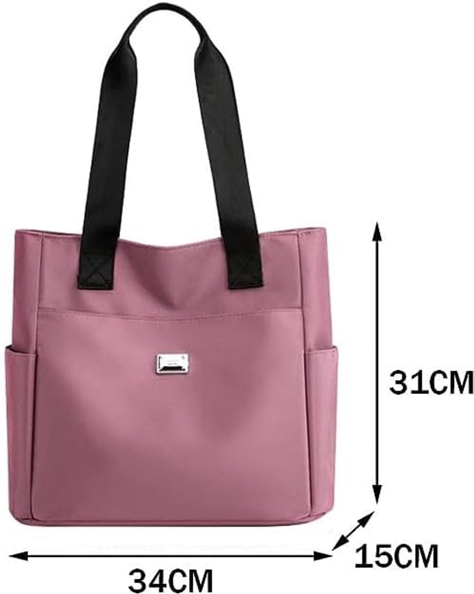 Women's nylon handbags, lightweight handbag with multiple pockets, large waterproof shoulder bag, black