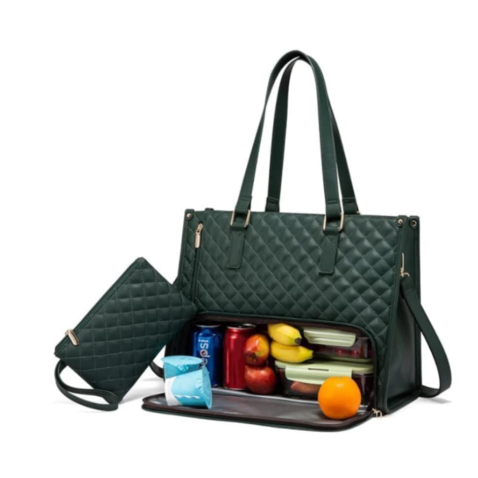 2-in-1 Insulated Leak-Proof Cooler Laptop Handbag and Lunch Bag, 15.6 inch, Green
