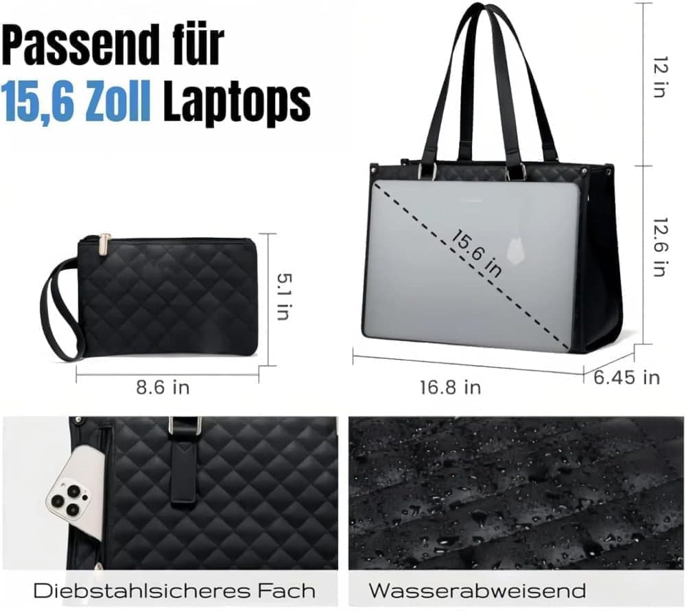 2-in-1 Insulated Leak-Proof Cooler Laptop Handbag and Lunch Bag, 15.6 inch, Green