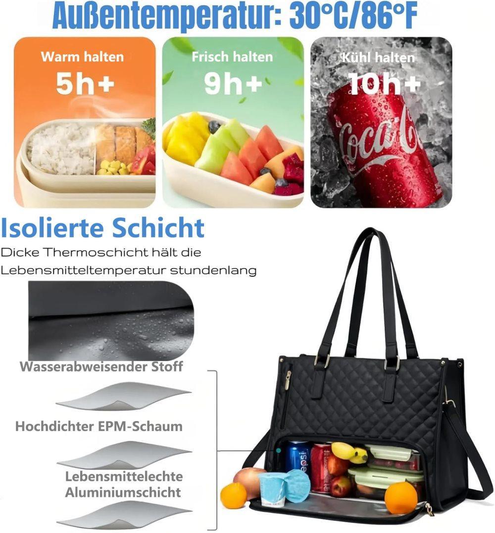 15.6 Inch 2-in-1 Insulated Leak-Proof Handbag and Lunch Bag Cooler Laptop Bag for Work, Brown