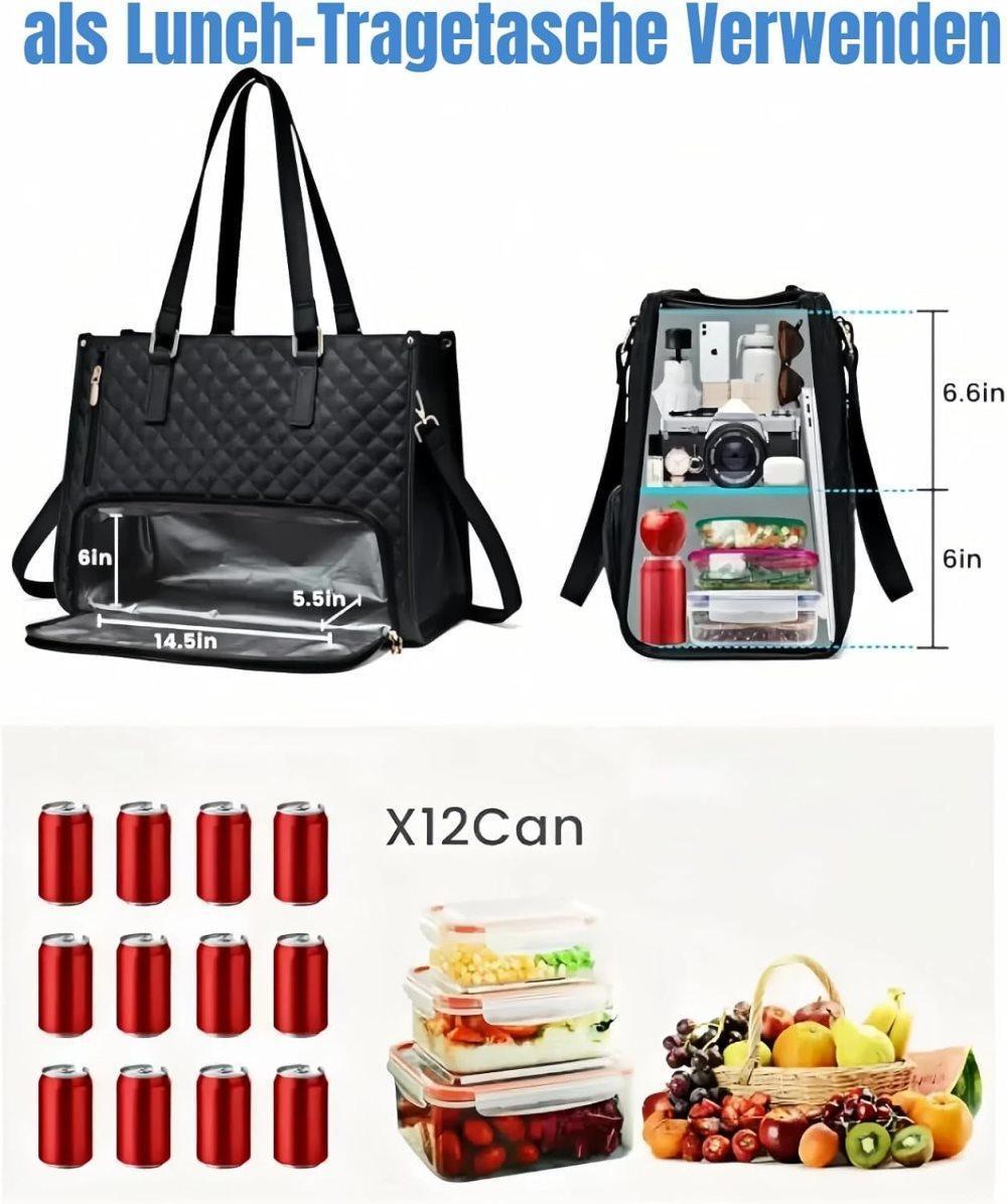 2-in-1 Insulated Leak-Proof Cooler Laptop Handbag and Lunch Bag, 15.6 inch, Light Brown