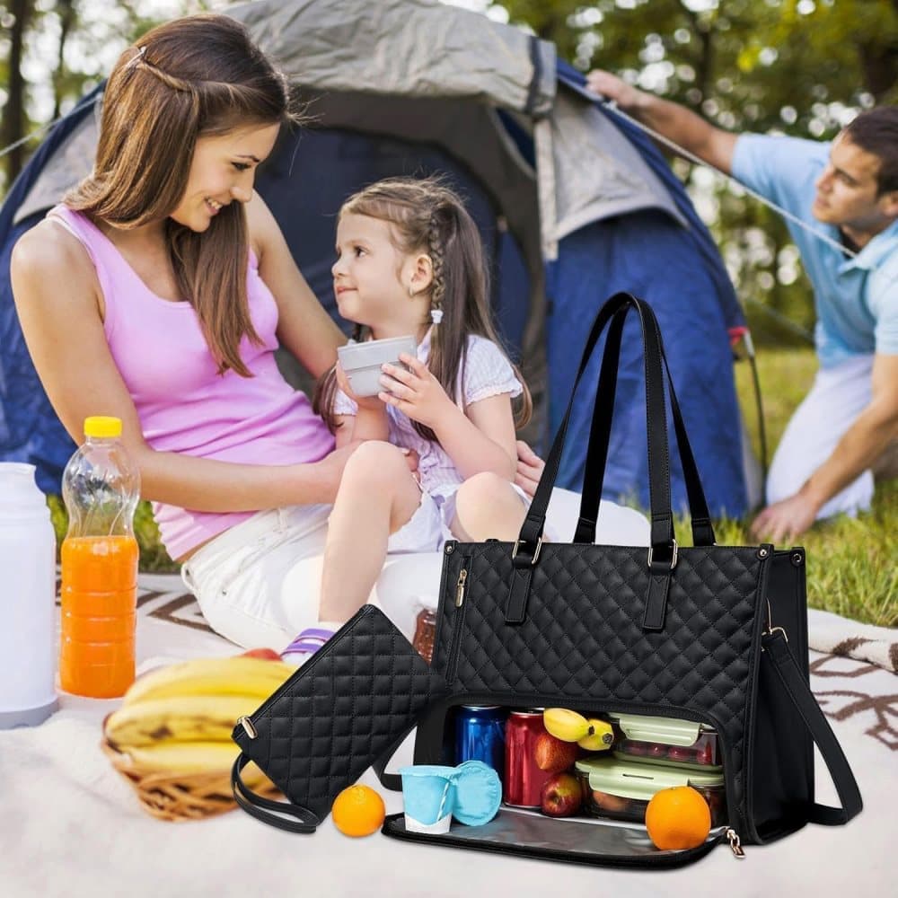 2-in-1 Insulated Leak-Proof Cooler Laptop Handbag and Lunch Bag, 15.6 inch, Light Brown