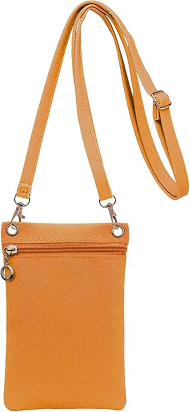19cm x 12.5cm Mobile Phone Bag with Shoulder Strap, Lychee Texture Handbag in Yellow