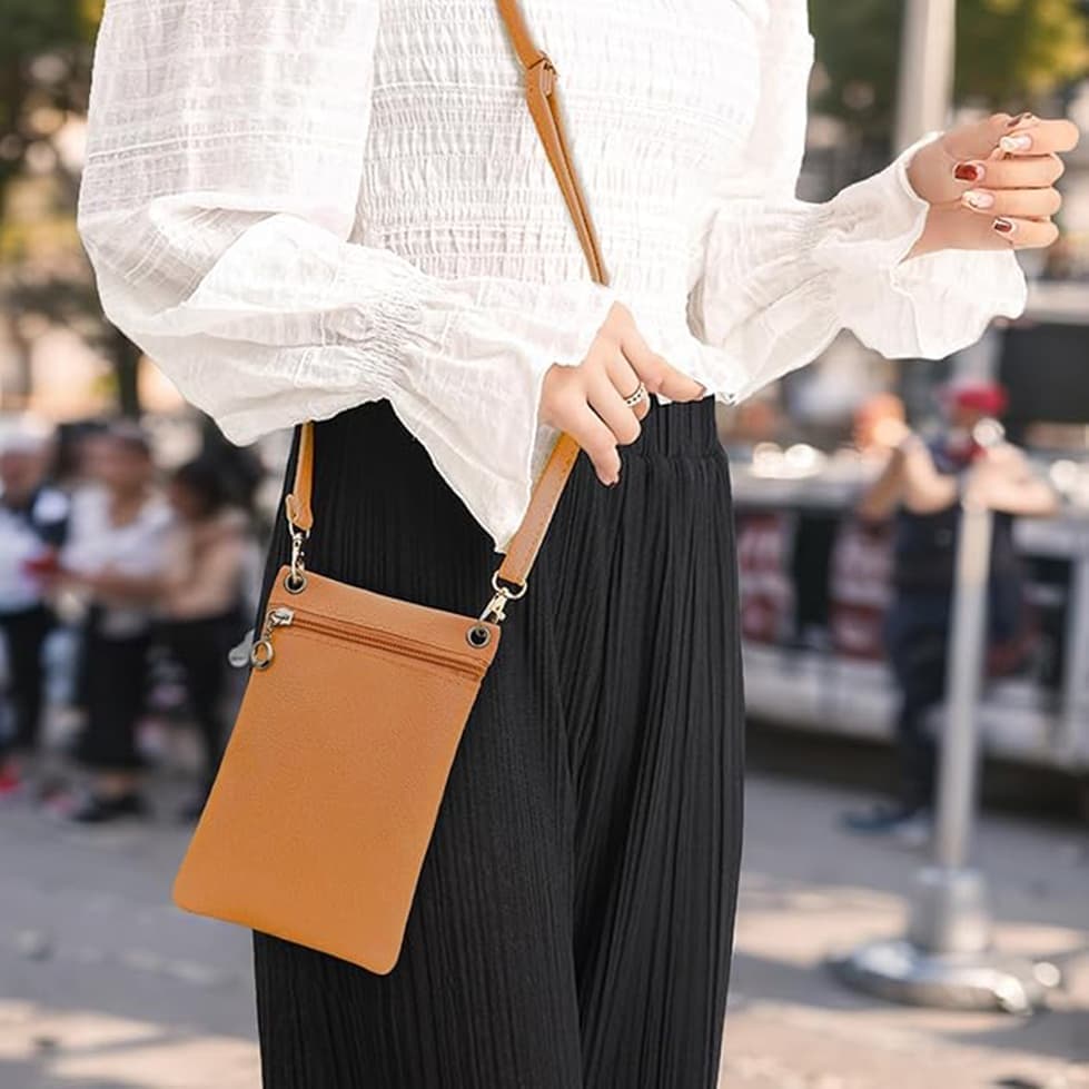 19cm x 12.5cm Mobile Phone Bag with Shoulder Strap, Lychee Texture Handbag in Yellow