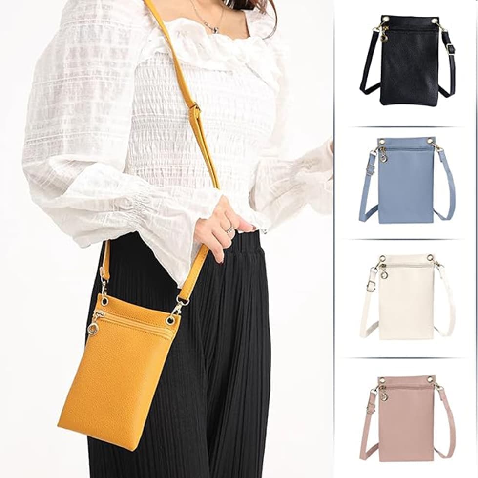 19cm x 12.5cm Mobile Phone Bag with Shoulder Strap, Lychee Texture Handbag in Yellow