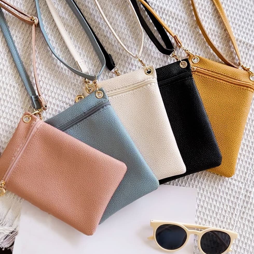 19cm x 12.5cm Mobile Phone Bag with Shoulder Strap, Lychee Texture Handbag in Yellow