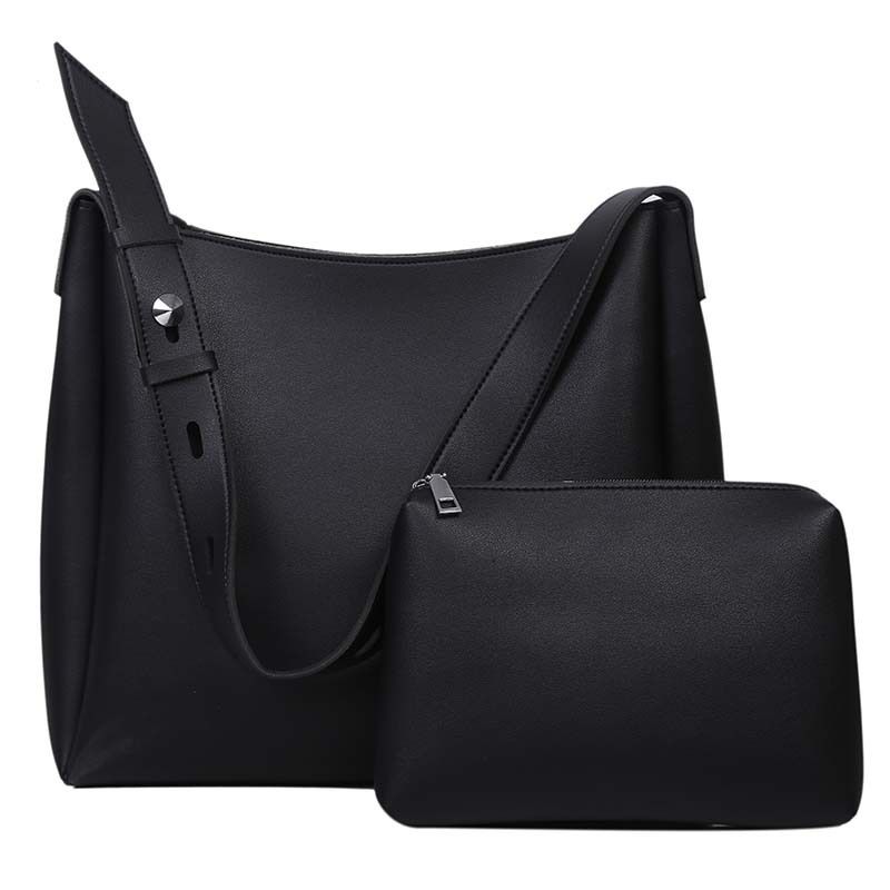 2-Piece Women's Bucket Bag Set, Vintage Shoulder Tote and Crossbody Handbag, Black