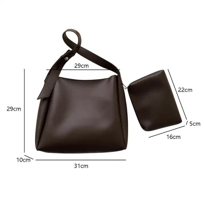 2-Piece Women's Bucket Bag Set, Vintage Shoulder Tote and Crossbody Handbag, Black