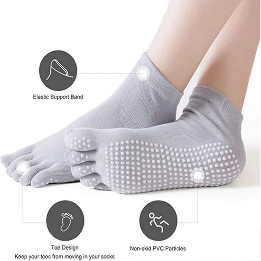 Full Toe Yoga Socks | Full Toe Yoga Sock | With Anti-Slip Bottom | Anti-Slip Socks | Pilates Socks | Size 36-40 | Grey