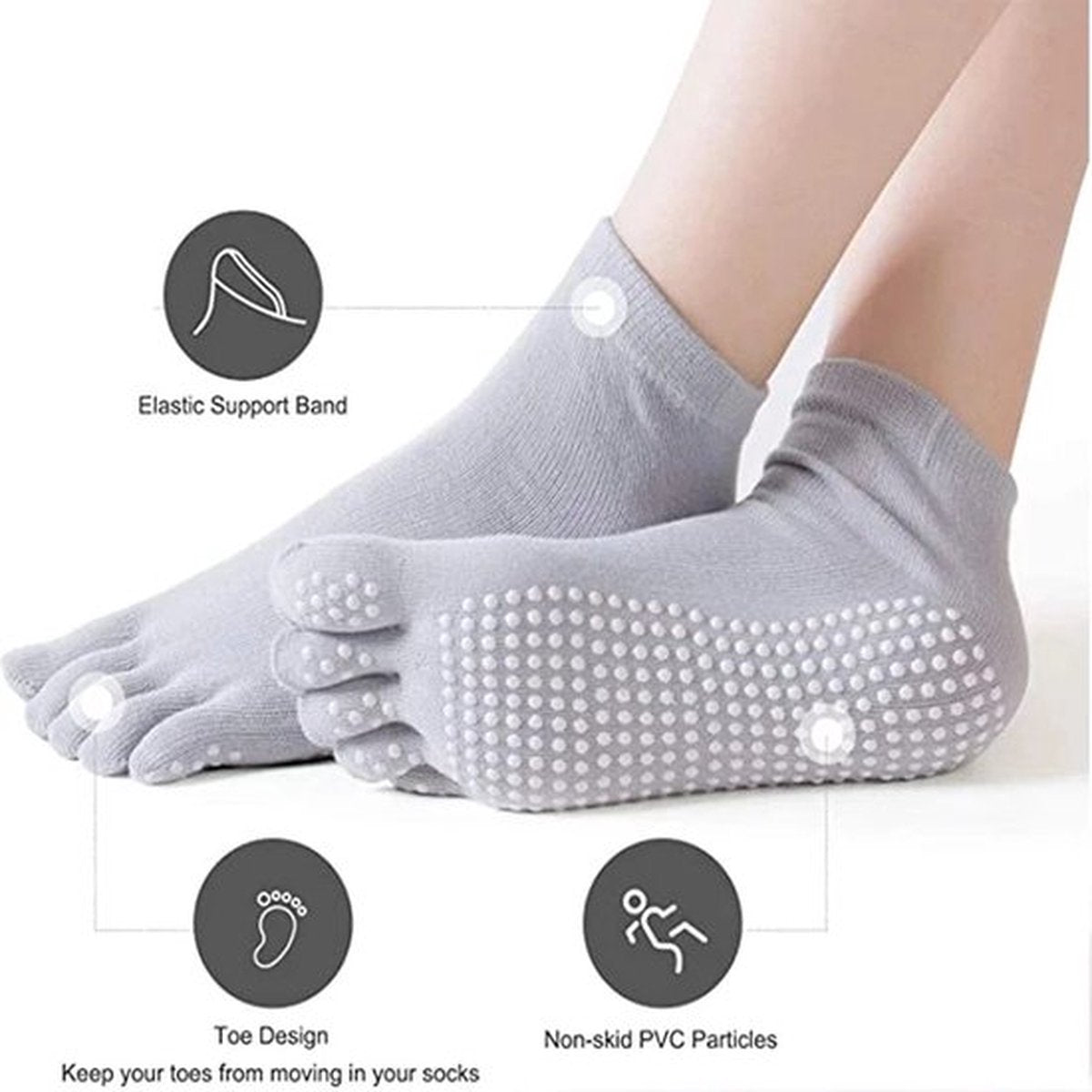 Full Toe Yoga Socks | Full Toe Yoga Sock | With Anti-Slip Bottom | Anti-Slip Socks | Pilates Socks | Size 36-40 | Grey