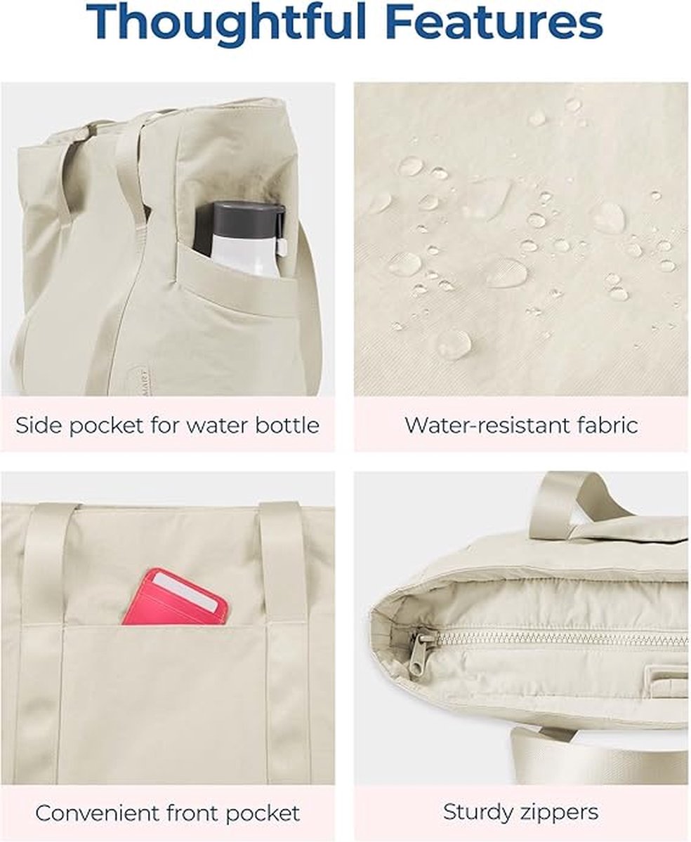Women's Handbags - Women's Shopper Bag with Zipper - Large Shoulder Bag / Women's Handbag - School Bag - Shoulder Bag - Laptop Bag - Women's Bag - Handbag - Shopper - Weekend Bag - Shopping Bag - Beach Bag - Yoga / Fitness / Travel - Beige