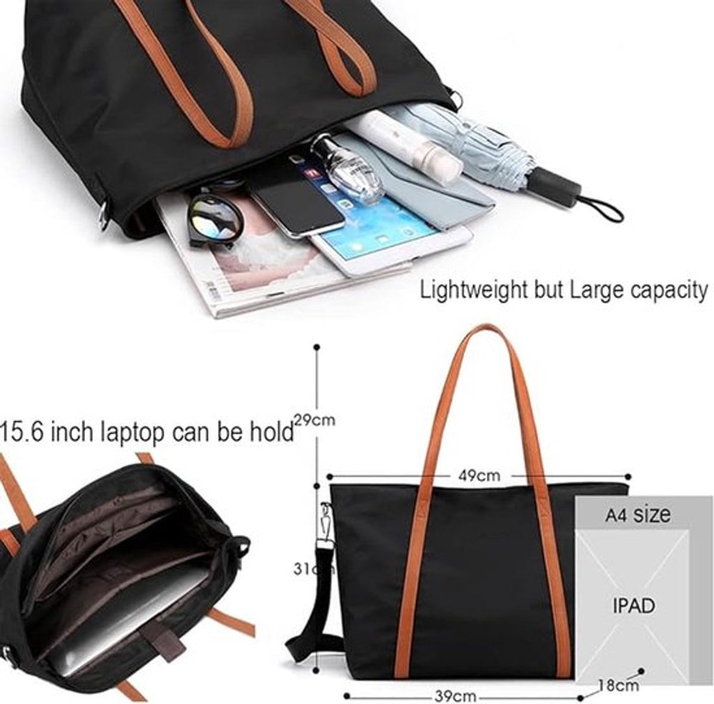 Women's Handbags - Women's Shopper Bag with Zipper - Shoulder Bag - School Bag - Handbag - Shopper - Grocery Bag - Laptop Bag - Weekend Bag - Beach Bag - Tote Bag - Work Bag - Detachable Shoulder Strap - Suitable for a 15.6 Inch Laptop - Gift - Black