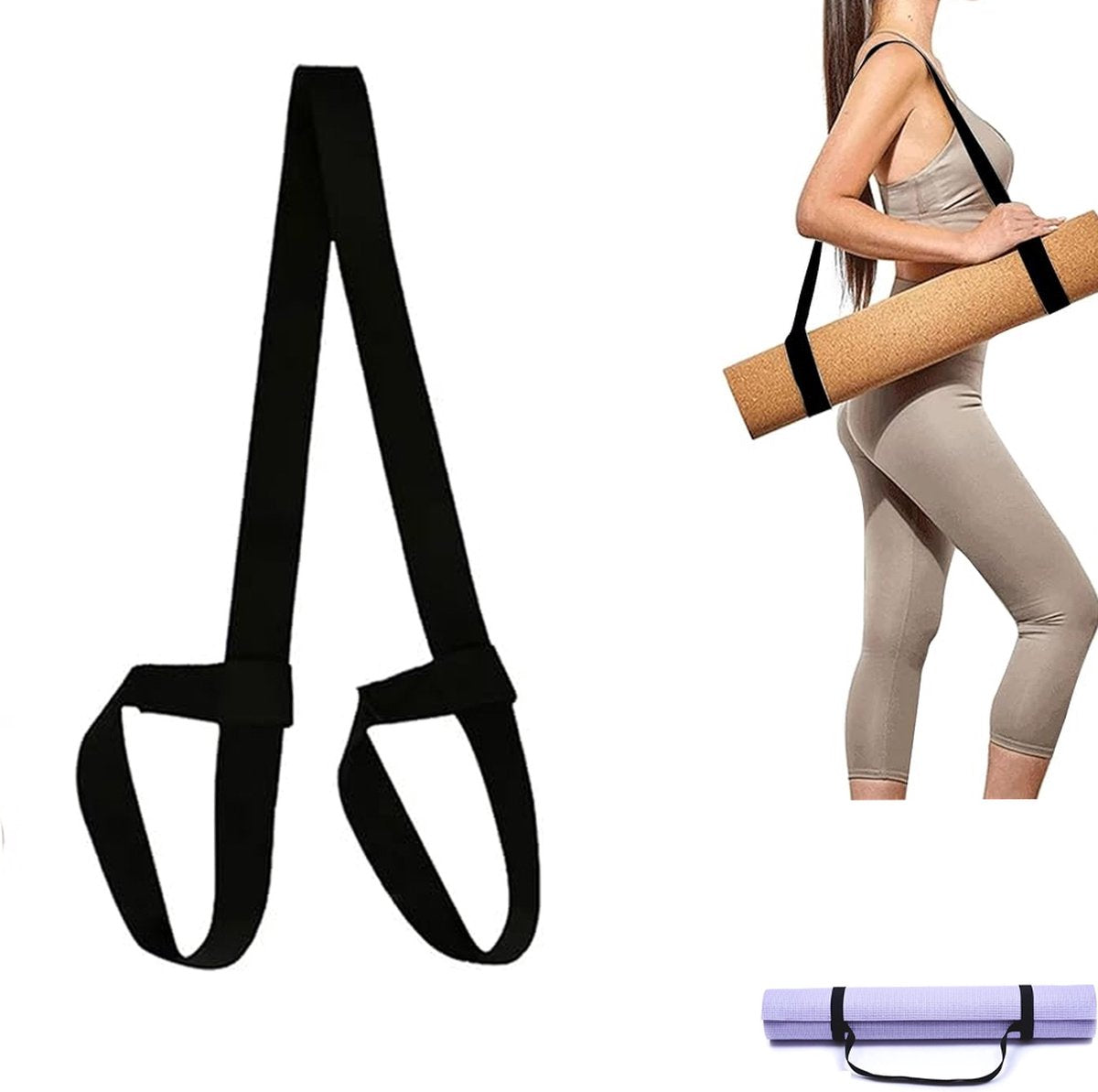 Yoga Strap - Yoga Belt - Yoga Strap - Carrying Strap - Strap For Yoga Mat - Yoga Mat Carrying Strap - Strap For Yoga Mat - For Extra Thick Mat -Workout Gear - For All Mats - Adjustable - Black