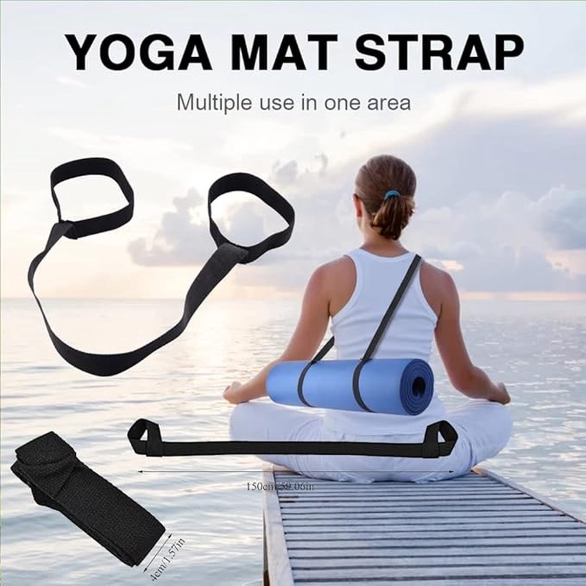 Yoga Strap - Yoga Belt - Yoga Strap - Carrying Strap - Strap For Yoga Mat - Yoga Mat Carrying Strap - Strap For Yoga Mat - For Extra Thick Mat -Workout Gear - For All Mats - Adjustable - Black