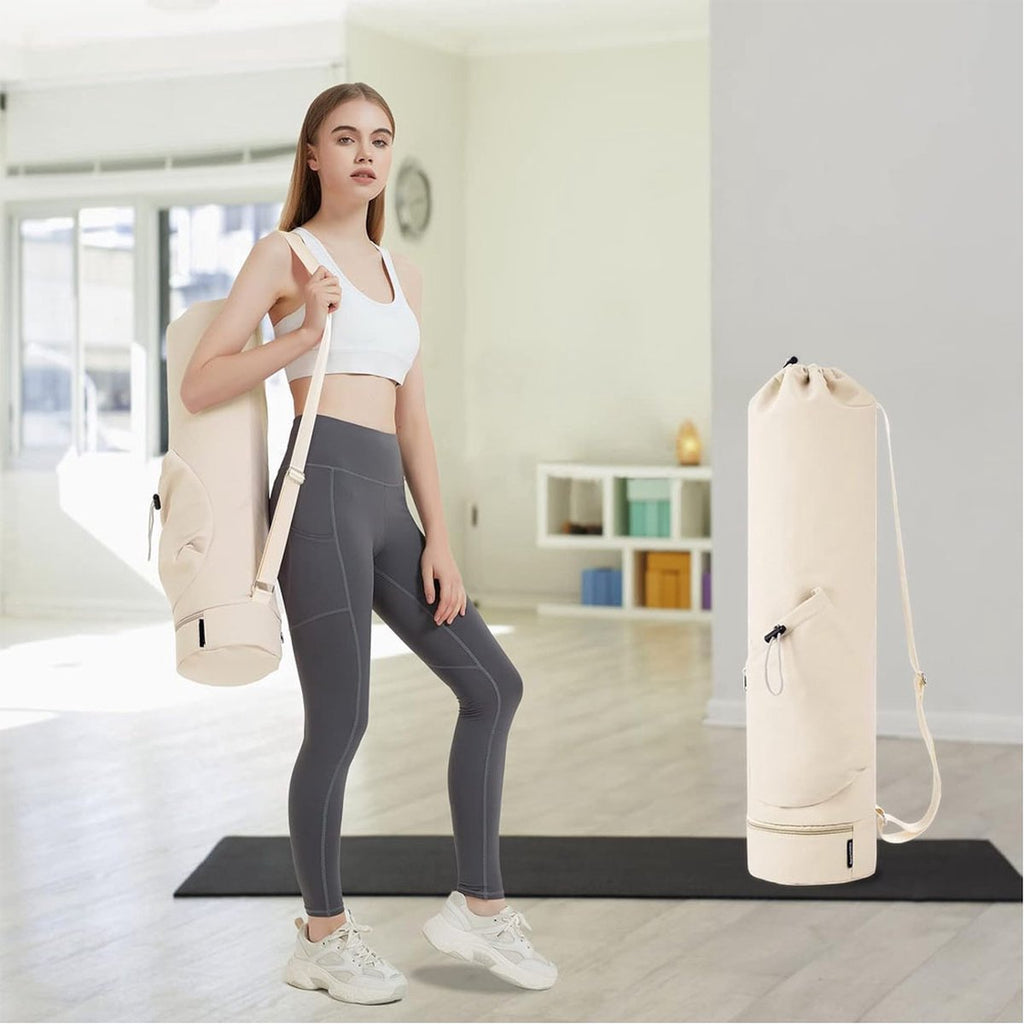 Yoga Mat Bag - Yoga Bag with Drawstring and Storage Compartment - Yoga Bag - Fitness Bag - Sports Bag - Pilates Bag - Waterproof - Universal - Gymnastics Mat Bag - Shoulder Bag - Multifunctional Storage Bag - Equipped with Carrying Strap - White
