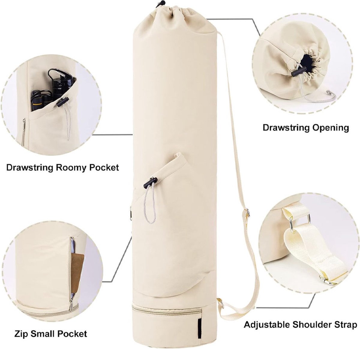 Yoga Mat Bag - Yoga Bag with Drawstring and Storage Compartment - Yoga Bag - Fitness Bag - Sports Bag - Pilates Bag - Waterproof - Universal - Gymnastics Mat Bag - Shoulder Bag - Multifunctional Storage Bag - Equipped with Carrying Strap - White
