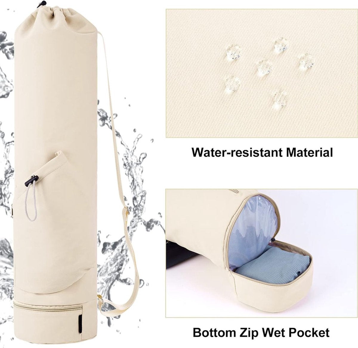 Yoga Mat Bag - Yoga Bag with Drawstring and Storage Compartment - Yoga Bag - Fitness Bag - Sports Bag - Pilates Bag - Waterproof - Universal - Gymnastics Mat Bag - Shoulder Bag - Multifunctional Storage Bag - Equipped with Carrying Strap - White