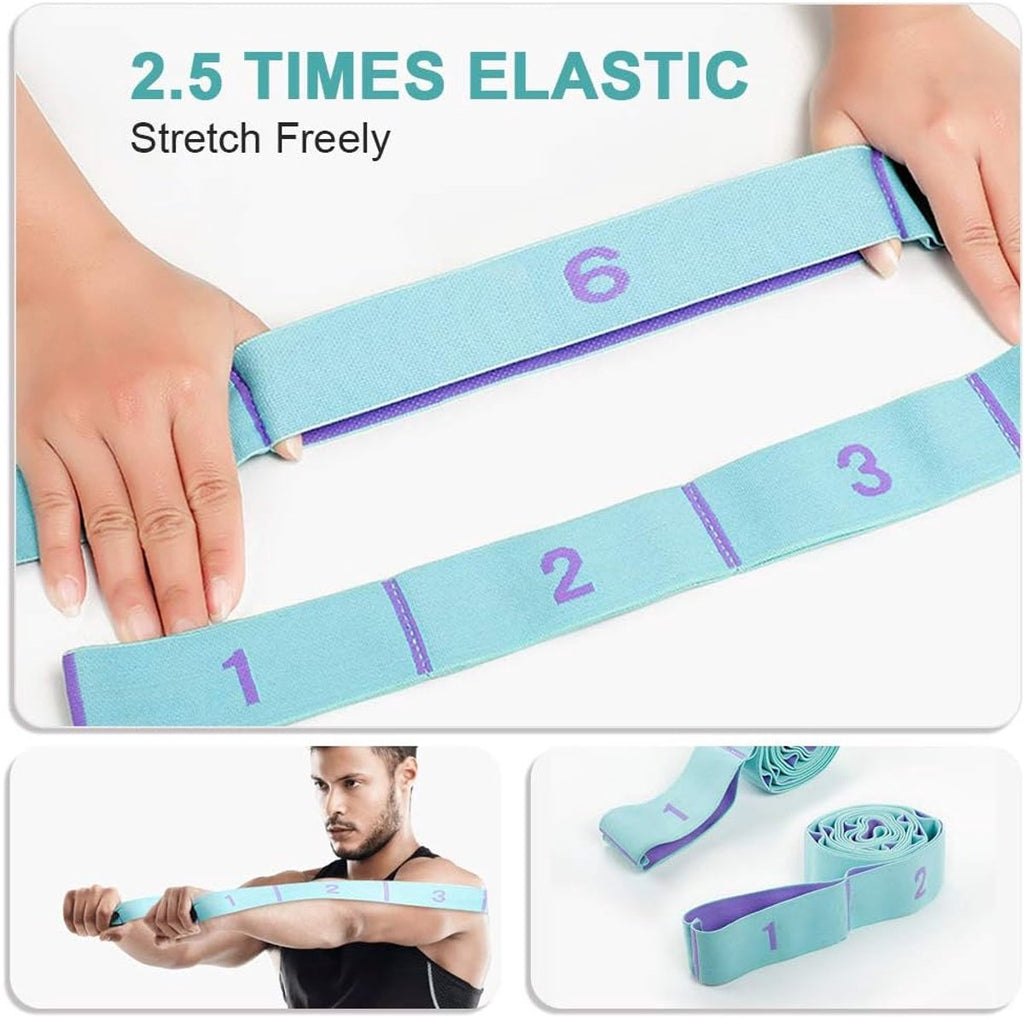 125*4 cm - Yoga resistance band - Yoga stretch band - Yoga exercise band - Stretch band - with 11 rings - Resistance band - for training, pilates, dance and fitness - blue purple