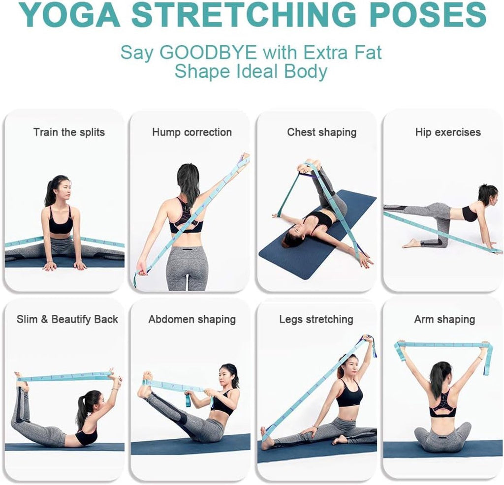 125*4 cm - Yoga resistance band - Yoga stretch band - Yoga exercise band - Stretch band - with 11 rings - Resistance band - for training, pilates, dance and fitness - blue purple