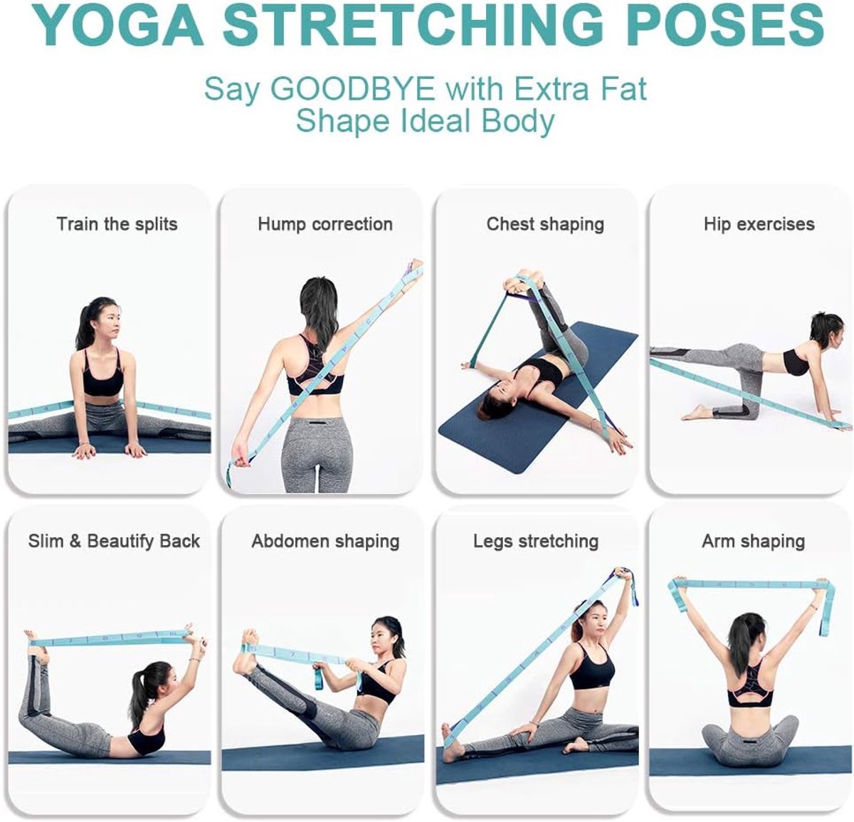 125*4 cm - Yoga resistance band - Yoga stretch band - Yoga exercise band - Stretch band - with 11 rings - Resistance band - for training, pilates, dance and fitness - blue purple