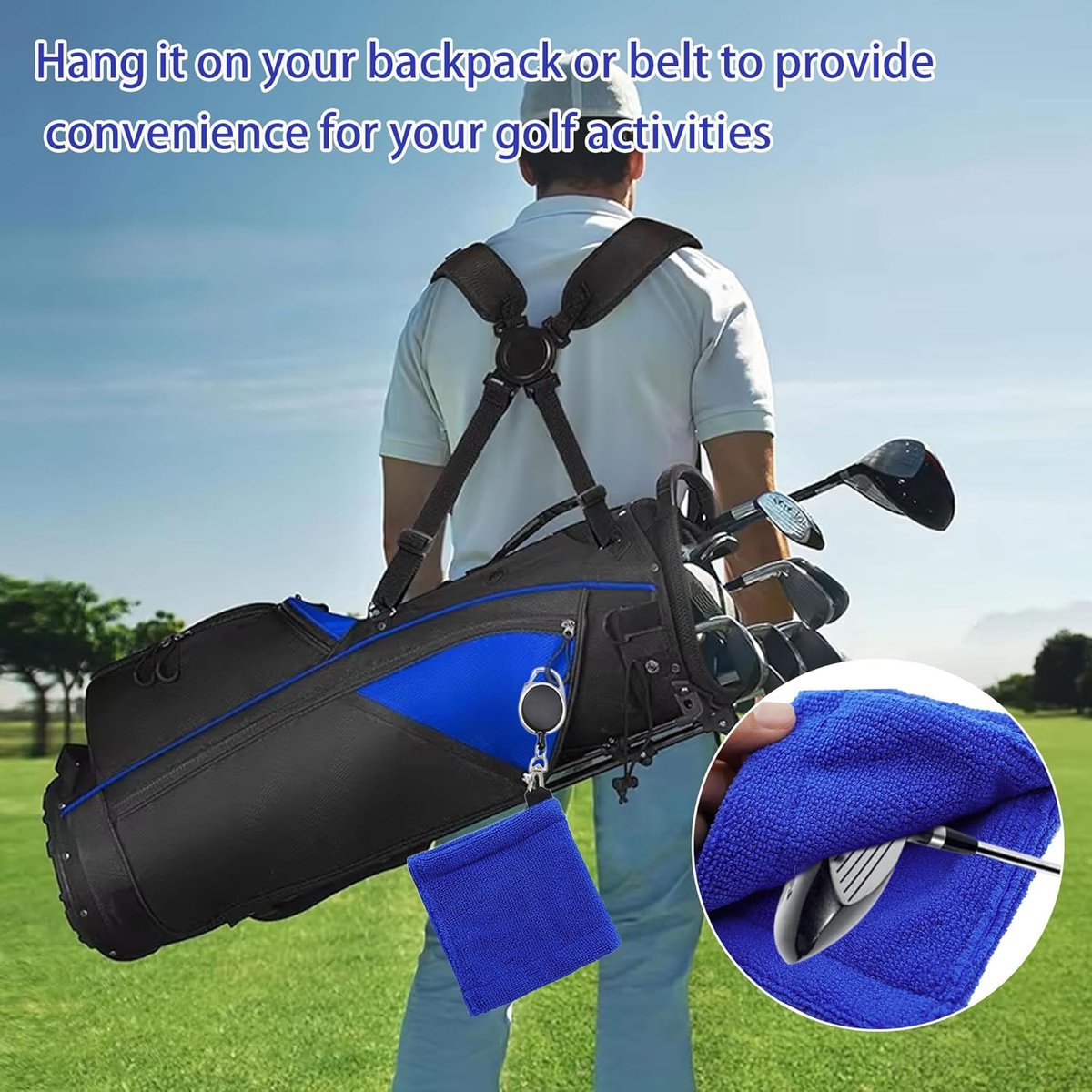 3 pieces - Golf Ball Towel - Golf Bag Amphibious Towels - with retractable buckle - Soft and delicate golf towel - Durable golf club cleaner - for fitness, outdoor sports - 12*12 cm - black, blue and grey