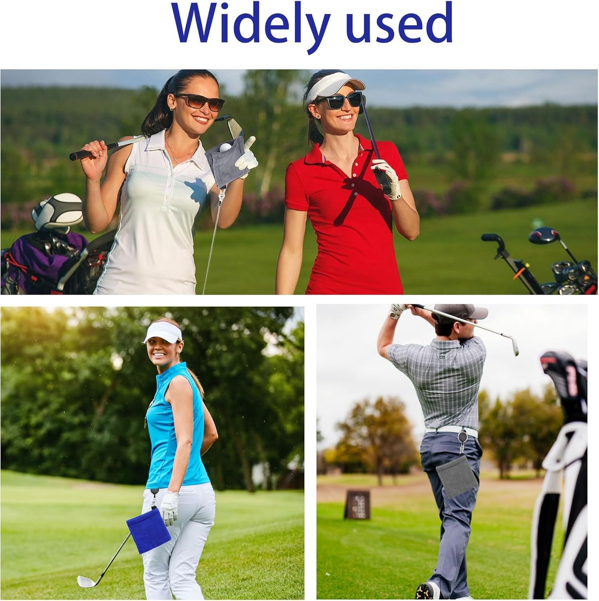 3 pieces - Golf Ball Towel - Golf Bag Amphibious Towels - with retractable buckle - Soft and delicate golf towel - Durable golf club cleaner - for fitness, outdoor sports - 12*12 cm - black, blue and grey