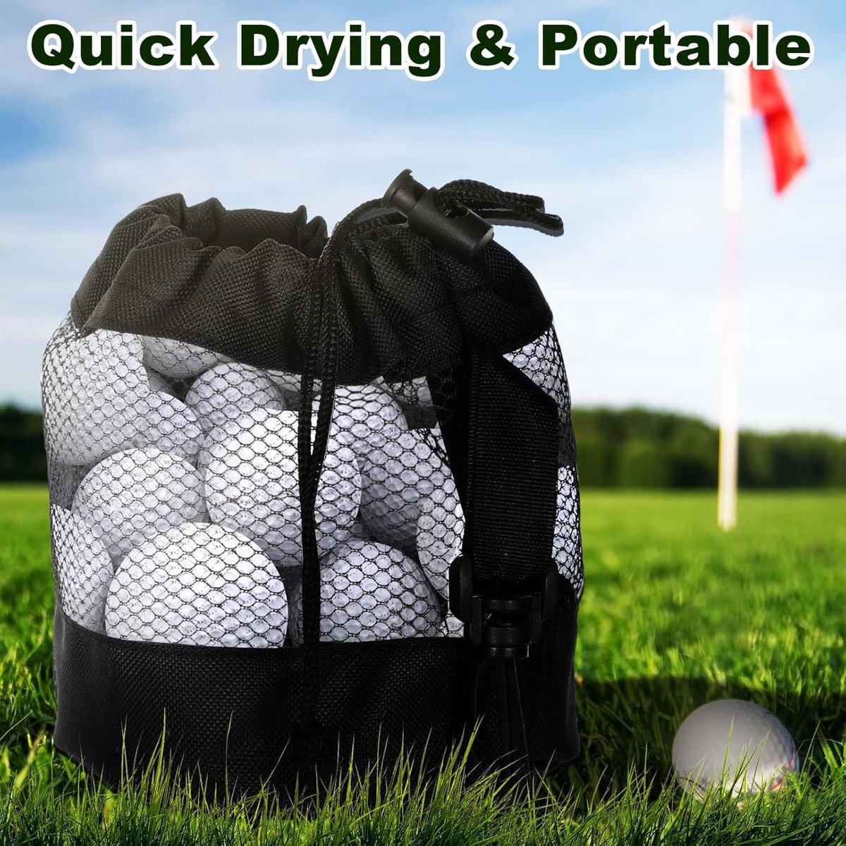 pieces - 14*14*16.5 cm - golf ball storage bag - golf bag - nylon mesh ball bag - with drawstring - golf ball sack - golf storage - mesh bags for golf accessories - black